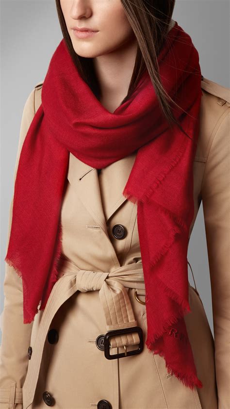 burberry tartan wool cashmere scarf bright red|Burberry silk scarf.